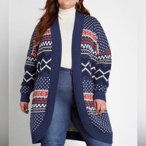 Modcloth Weather or Not Fair Isle Thick Knit Chunky Open Front Cardigan